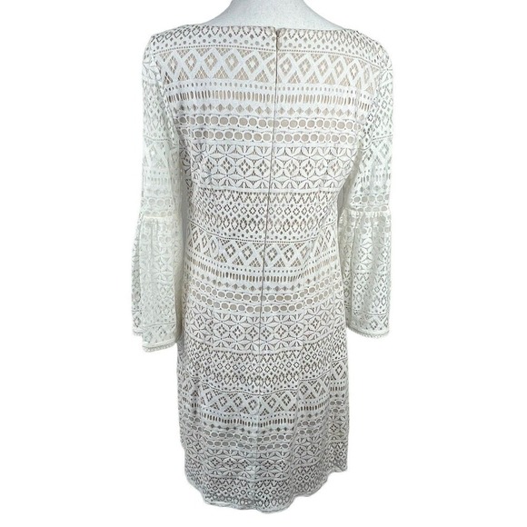 Eliza J Ivory Cream Lace Overlay Sheath Dress Size 8 Bell Sleeves - Picture 10 of 14